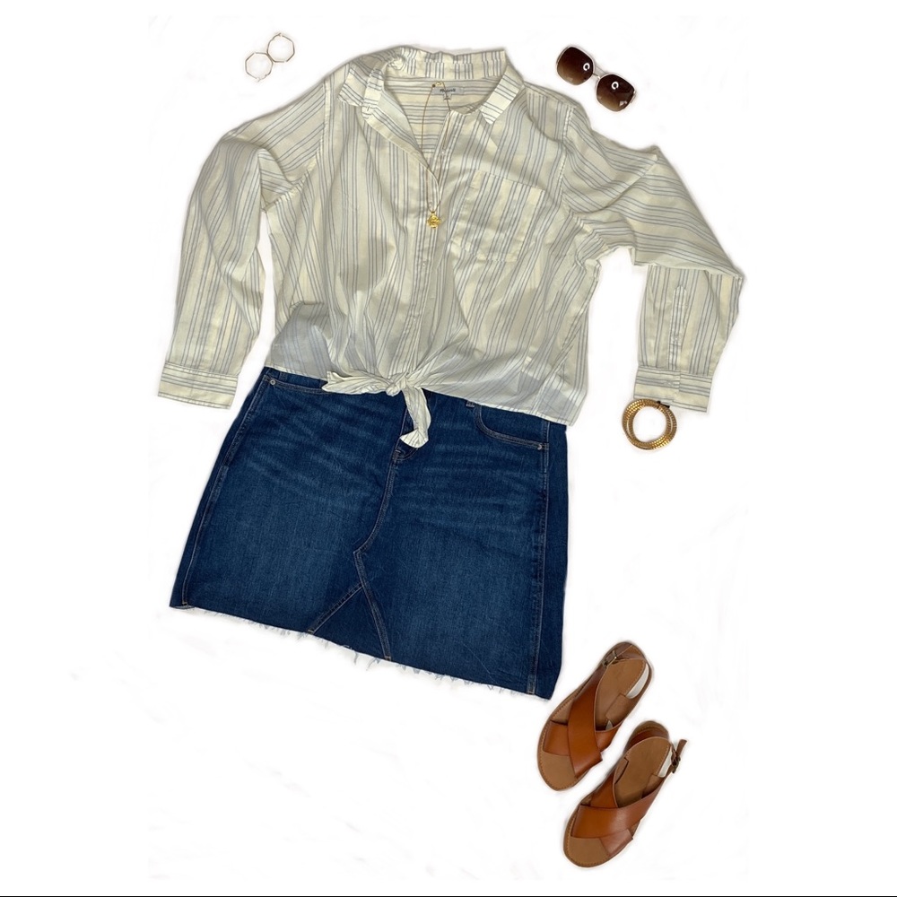 NWT Madewell Blue & Cream Tie Waist Shirt 2XL